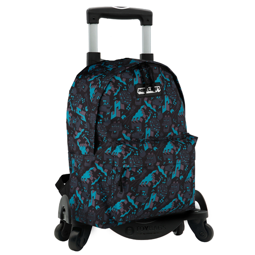 Mochila escolar adaptável Minecraft Greeny + carrinho para brinquedos com 4 rodas giratórias 360°