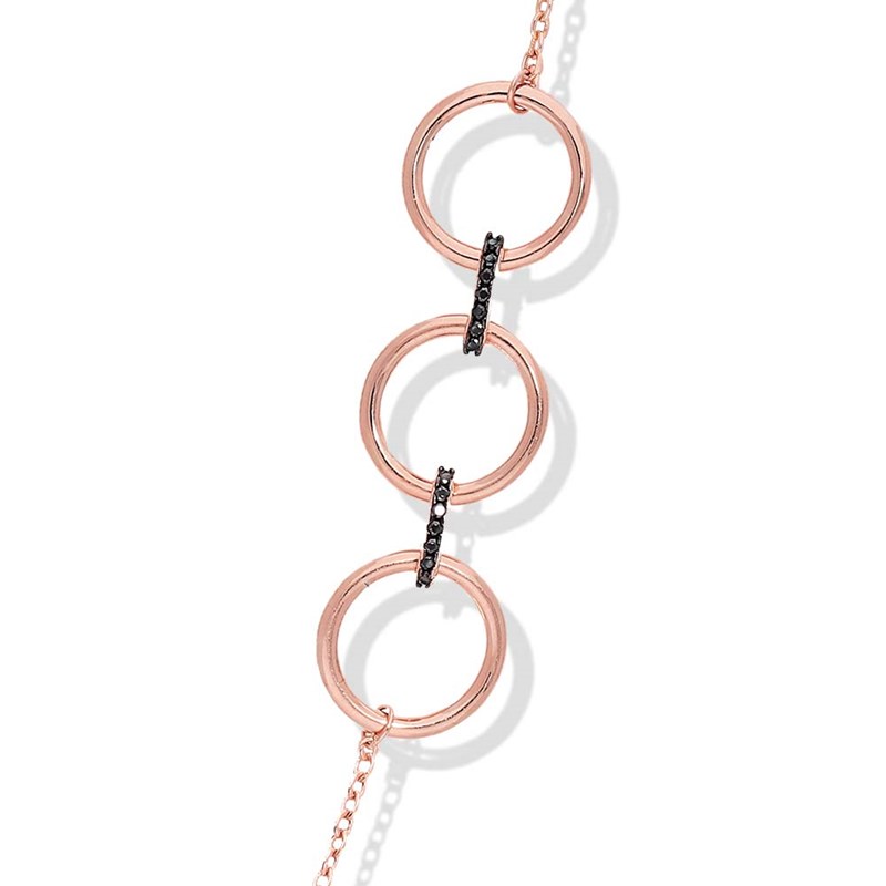 Collier Sautoir Argent Rose élise Sertie De Pierre Noire