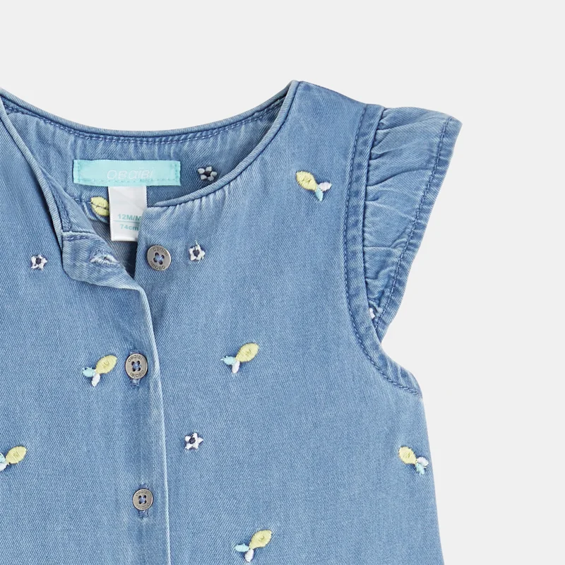 Combi longue denim léger citron bleu bébé fille Bleu