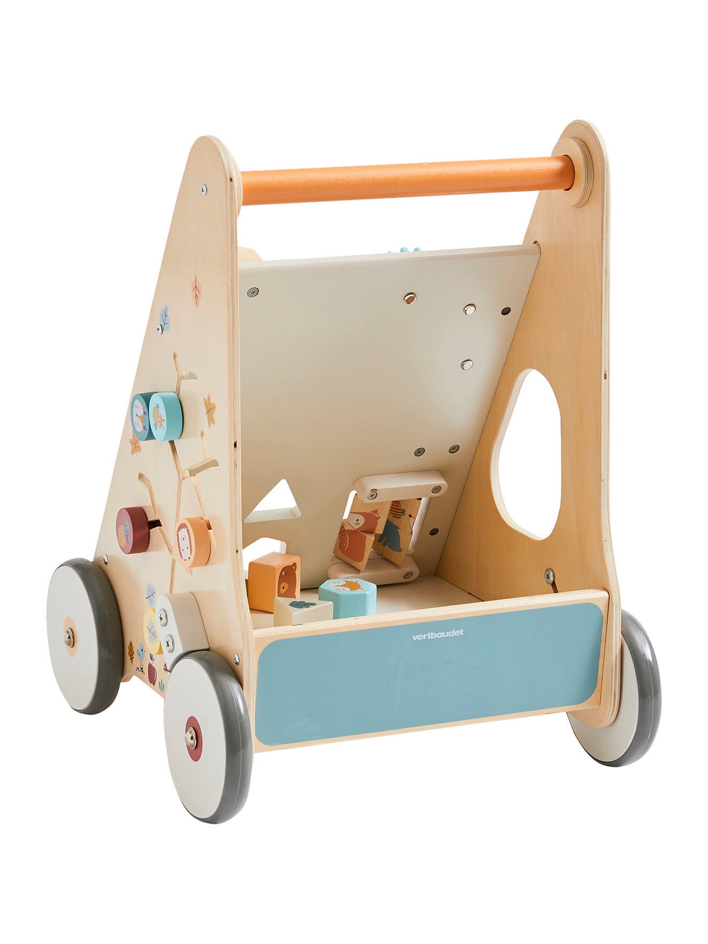 Vertbaudet Activity-Lauflernwagen mit Bremsen, Holz FSC® blau waldfreunde