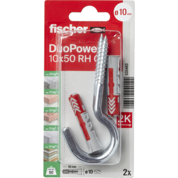 Fischer Universeelplug DuoPower 10x50mm met grote haak 2 stuks