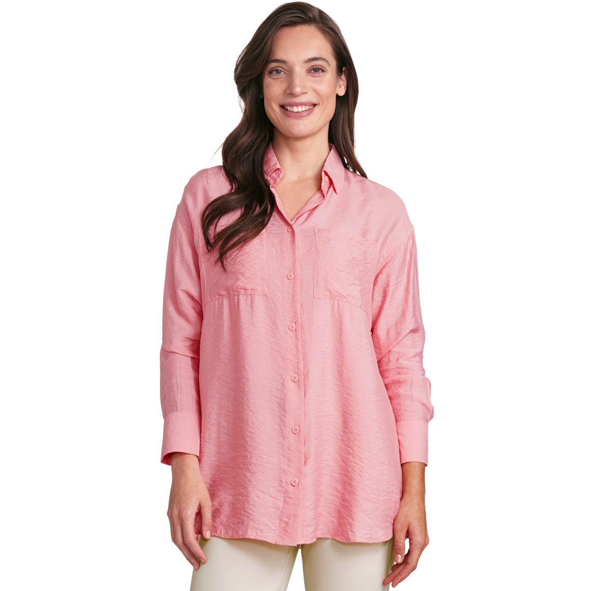 Gina Collection Damen Longbluse mit Kentkragen rosa