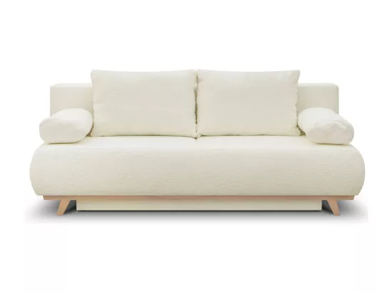 Canapé convertible 3 places avec coffre de rangement en tissu bouclette écru - Laria