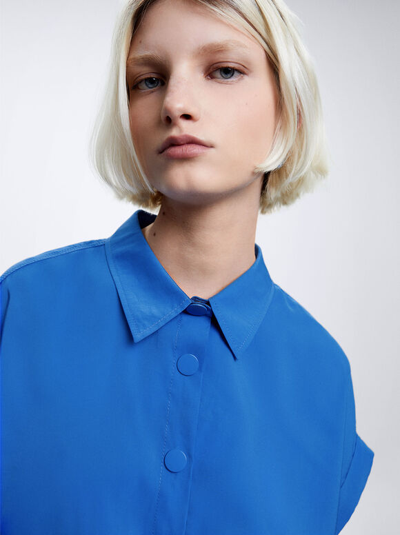 Camisa de manga curta em modal - Azul