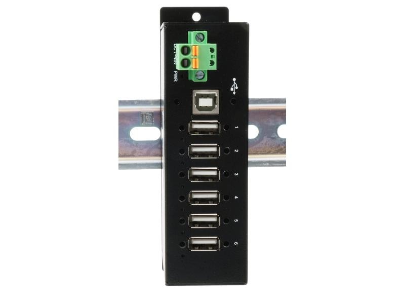 Exsys USB-Hub EX-1596HMVS 6-Port USB-2.0-Hub mit DIN-Rail-kompatiblem Metallgehäuse