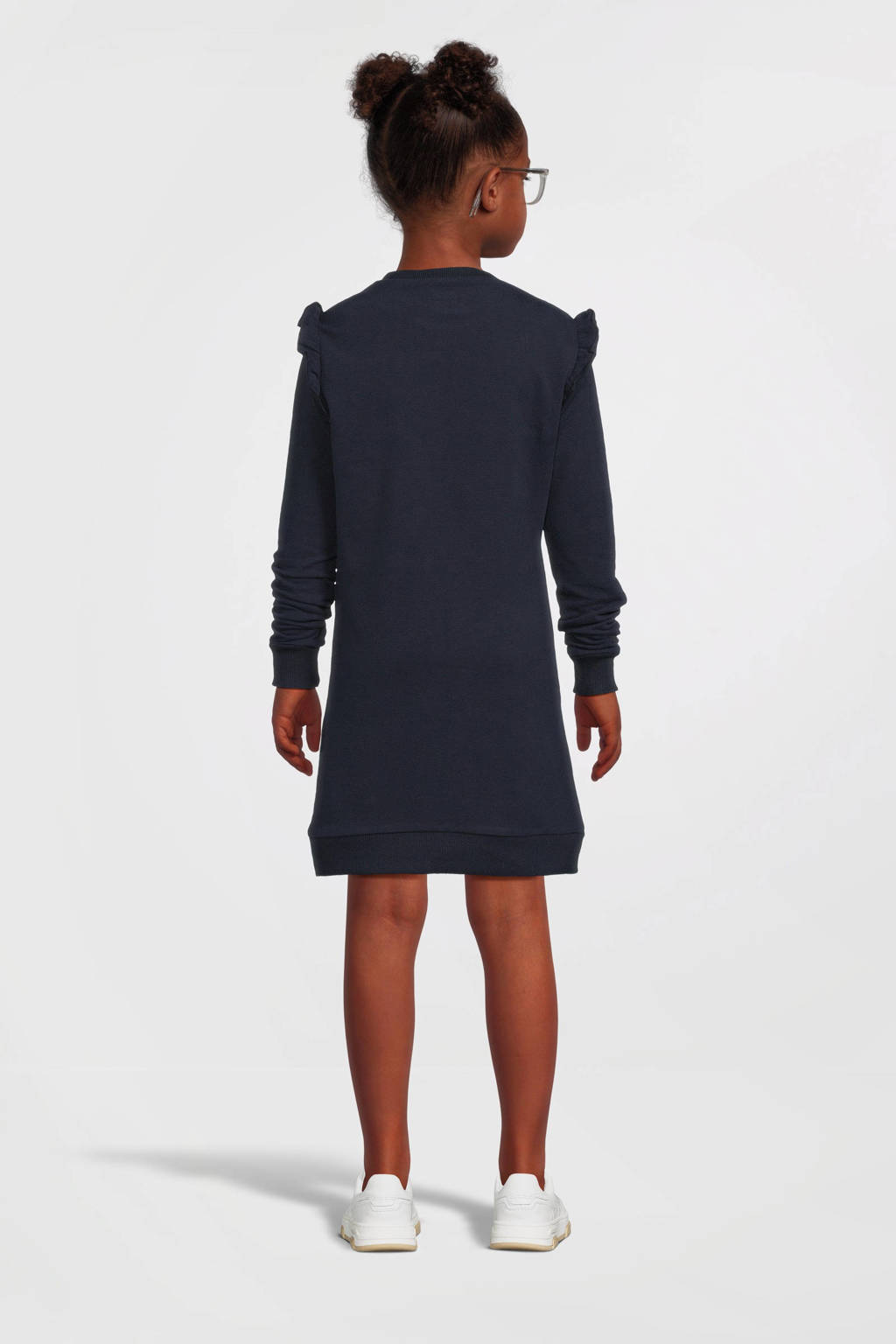 Koko Noko sweatjurk Nena met tekst en ruches donkerblauw
