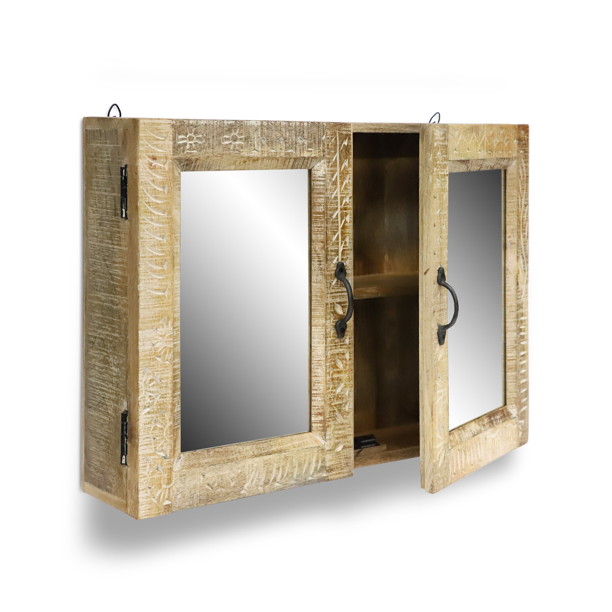 Spiegelschrank mit Schnitzereien, natur, whitewashed, B 70 cm, H 50 cm, L 15 cm von fischer's lagerhaus