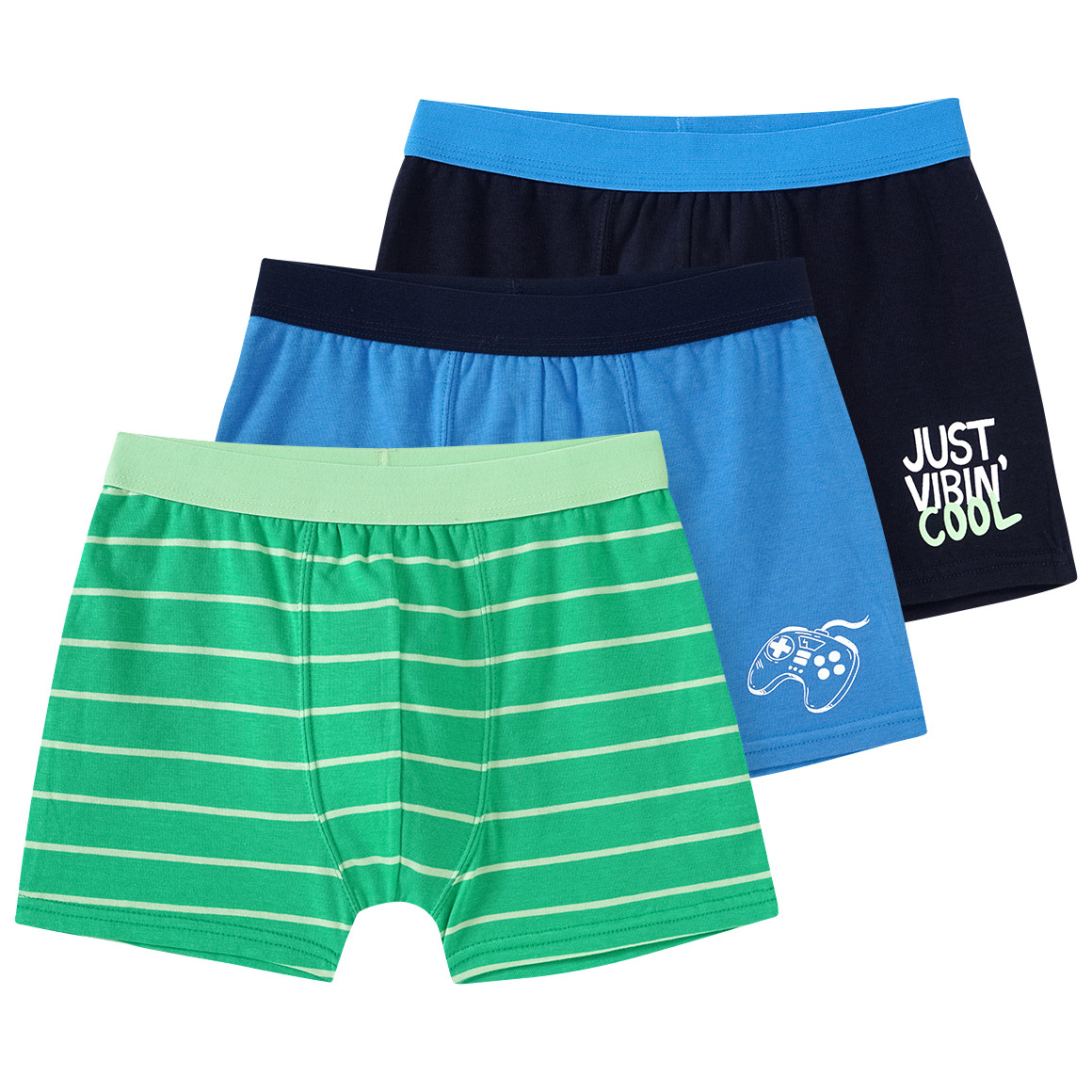 Famy 3 Jungen Boxer in verschiedenen Dessins dunkelblau / blau / grün
