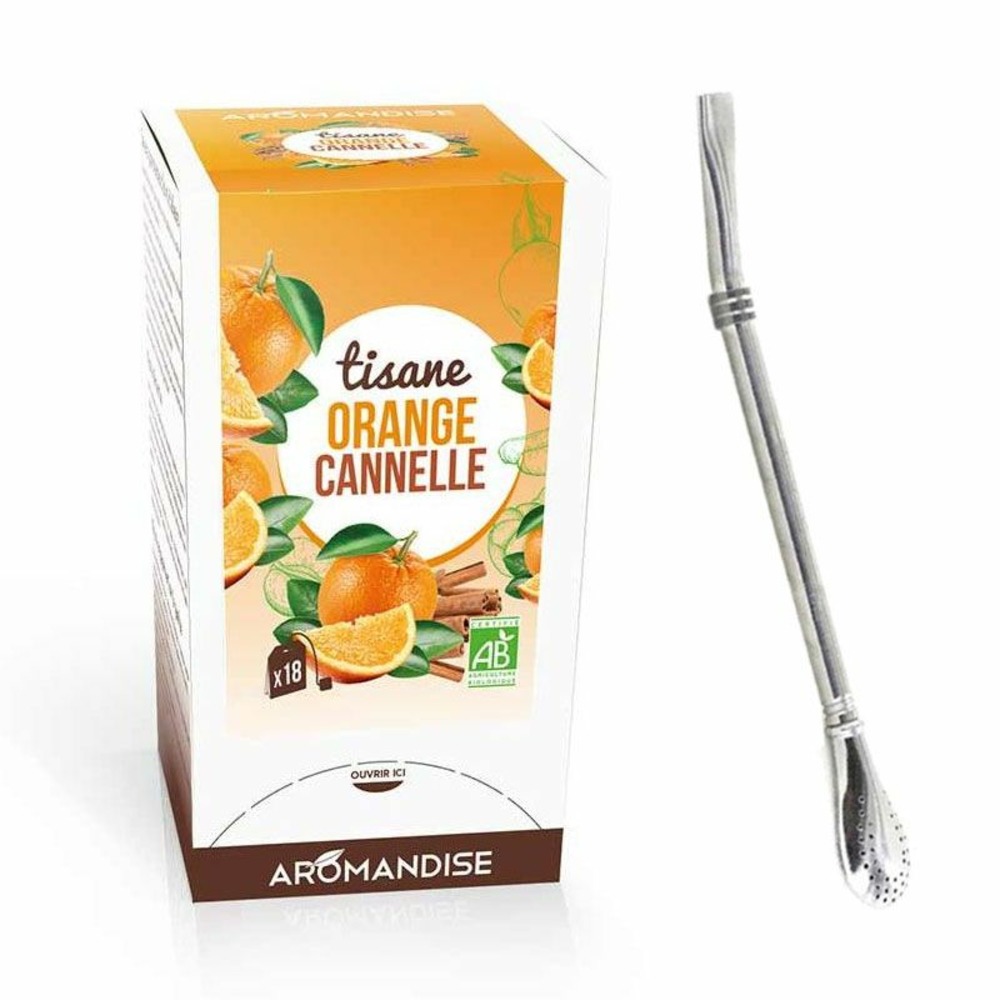 Tisane orange et cannelle bio 20 sachets + paille inox avec filtre
