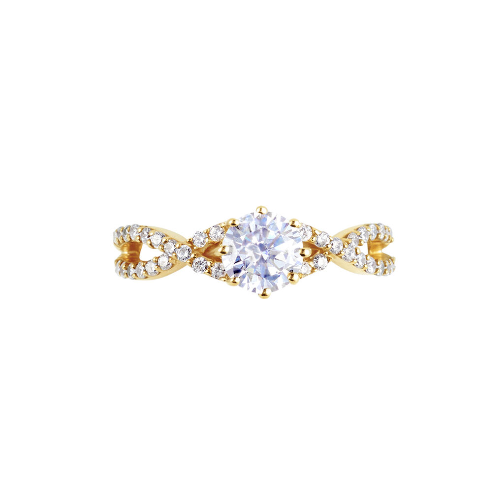 Bague Solitaire Plaqué Or Jaune Arienne Oxydes De Zirconium