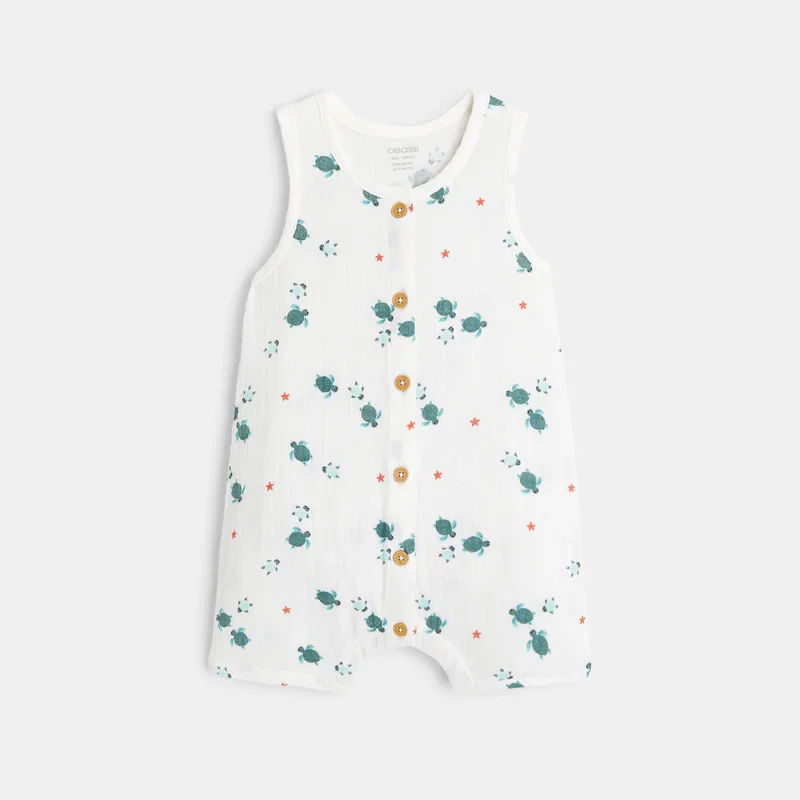 Combinaison courte tortue blanc bébé garçon Vert