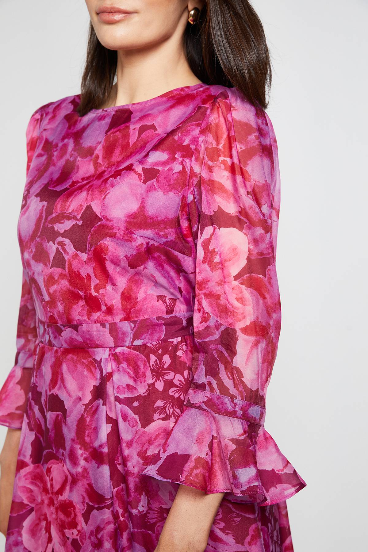 Wallis Robe Midi En Organza Floral À Manches Évasées