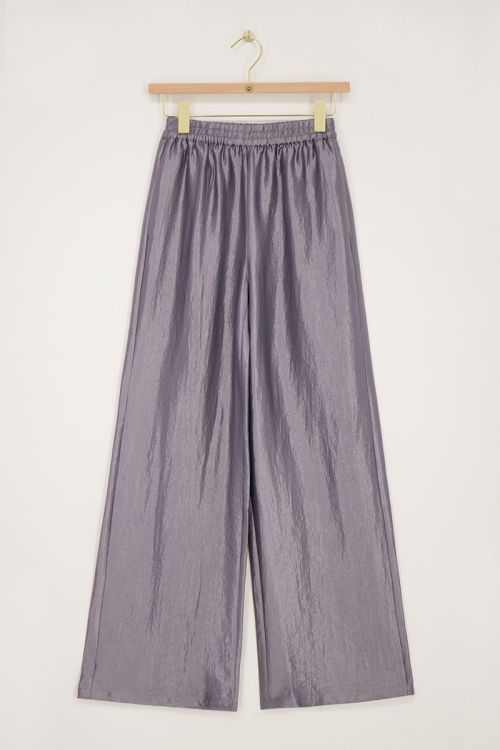 Grijze wide leg broek satijnen look