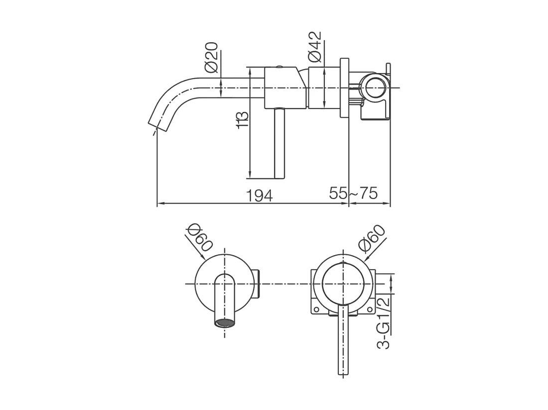 Robinet Mitigeur de Lavabo anti-calcaire Encastré Noir Mat IMEX MONZA GLM039/NG