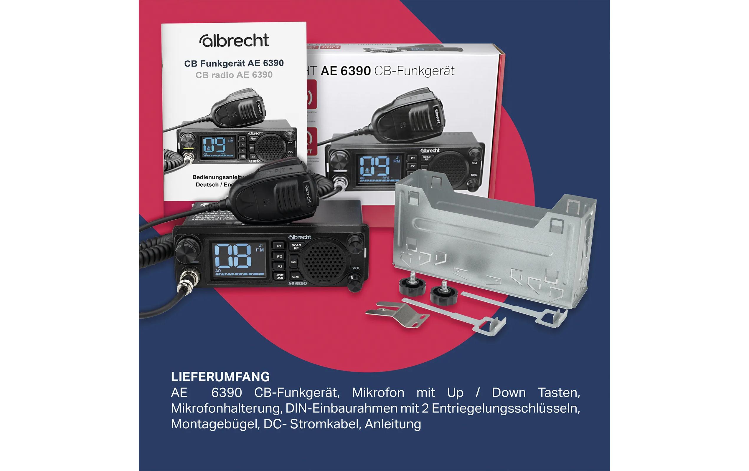 CB Funkgerät AE6390, 12 V/24 V, 4 Watt, AM / FMCB-Funkgerät mit 2.4“ Display, Frontlautsprecher und Freisprechfunktion