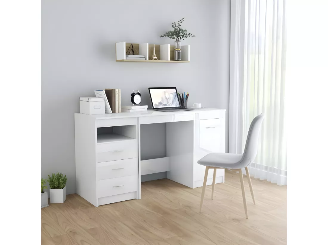 Bureau Blanc brillant 140x50x76 cm Aggloméré