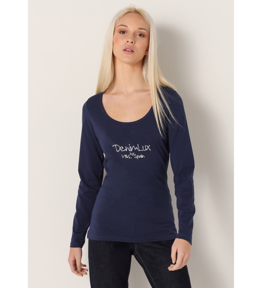 Victorio & Lucchino, Camiseta Longa Azul Marinho V&L com Decote Baixo