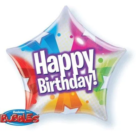 Qualatex Geburtstags Bubble Luftballons Star Single 55,9 cm, 1 Stück