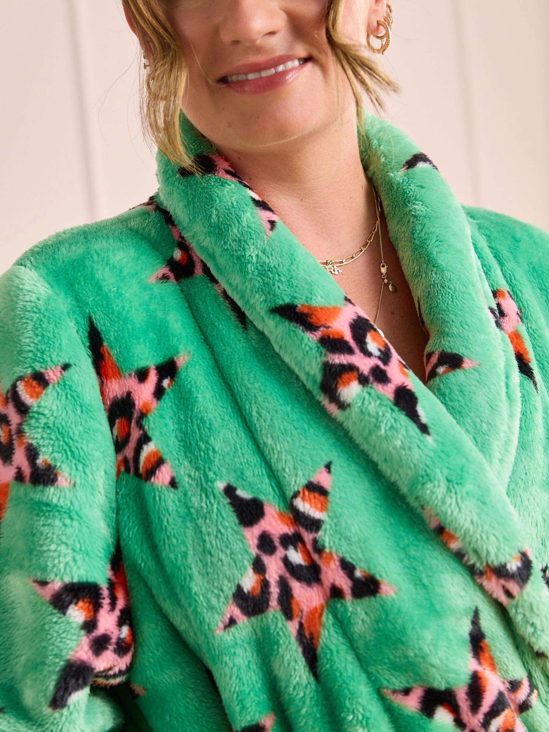 Groen met luipaardprint - Eleanor Bowmer Leopard Print Fleece Robe