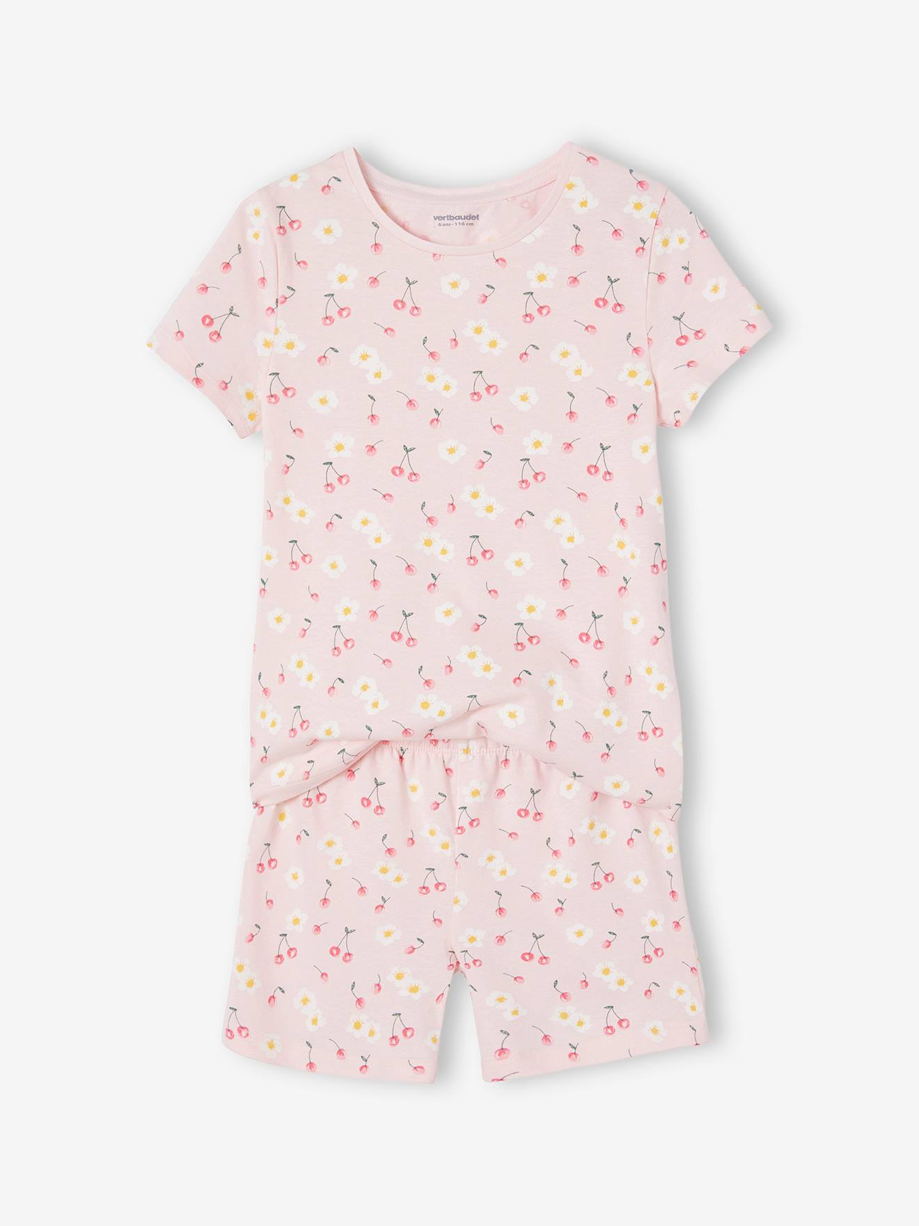 Conjunto de 2 pijamas com shorts estampados com flores e cerejas para meninas
