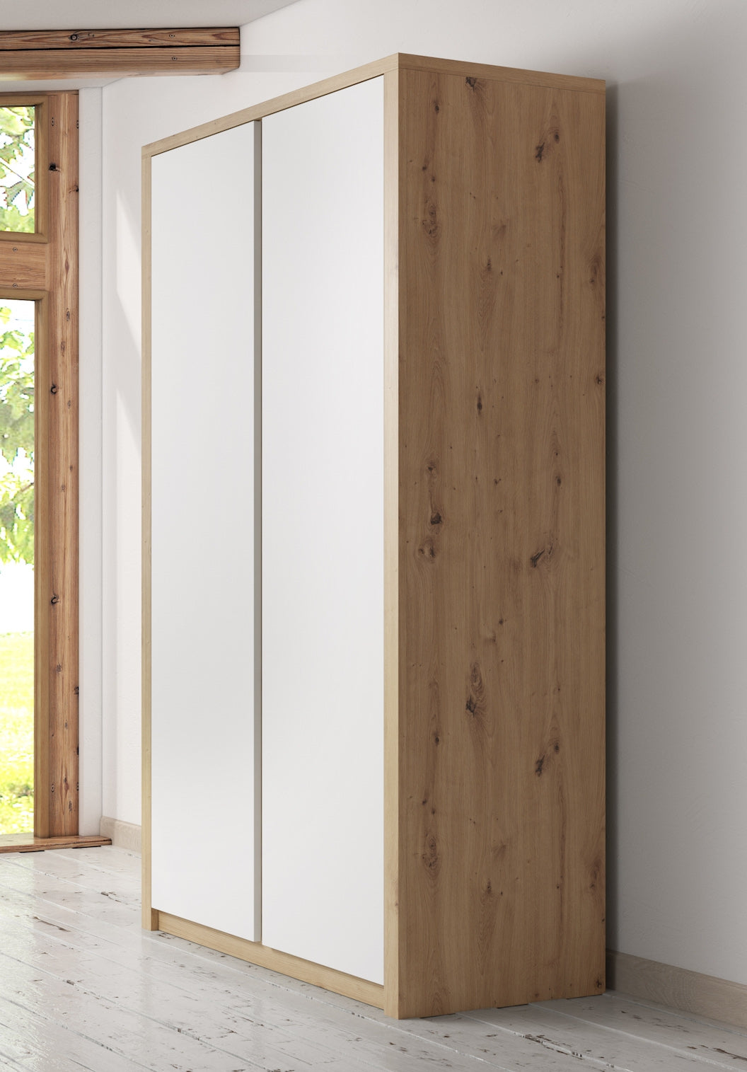 Melody - Kledingkast 2-deurs - Wit/eiken - 90x53x197 cm