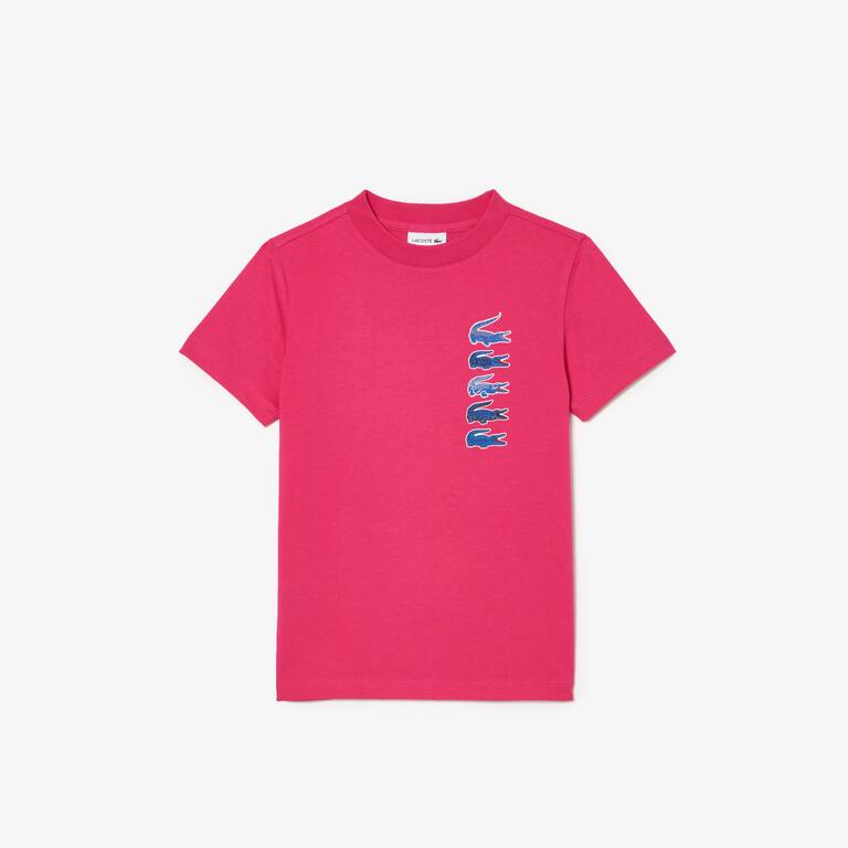 T-shirt avec imprimé signature en coton T-Shirts & Chemises - Rose - Lacoste - Enfant