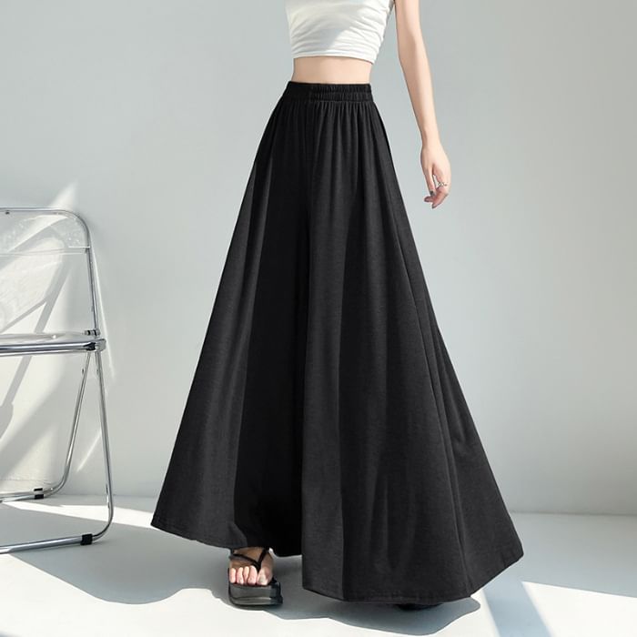 Dovitade - Elastische taille, effen wijde broek