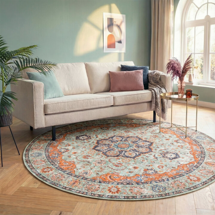 Rond vintage vloerkleed - Imagine Medaillon Groen | Rijk