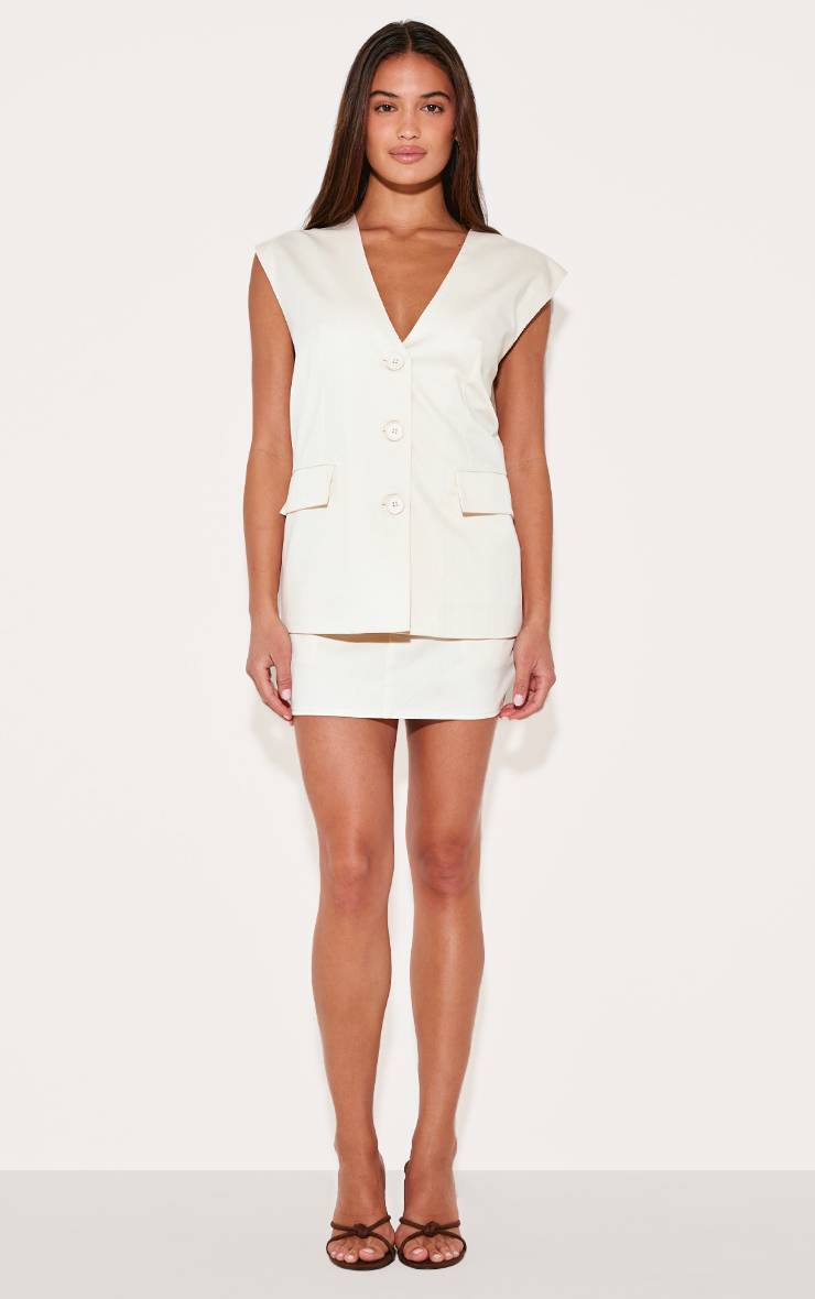 Crème Gilet Ajusté En Tissu Tissé