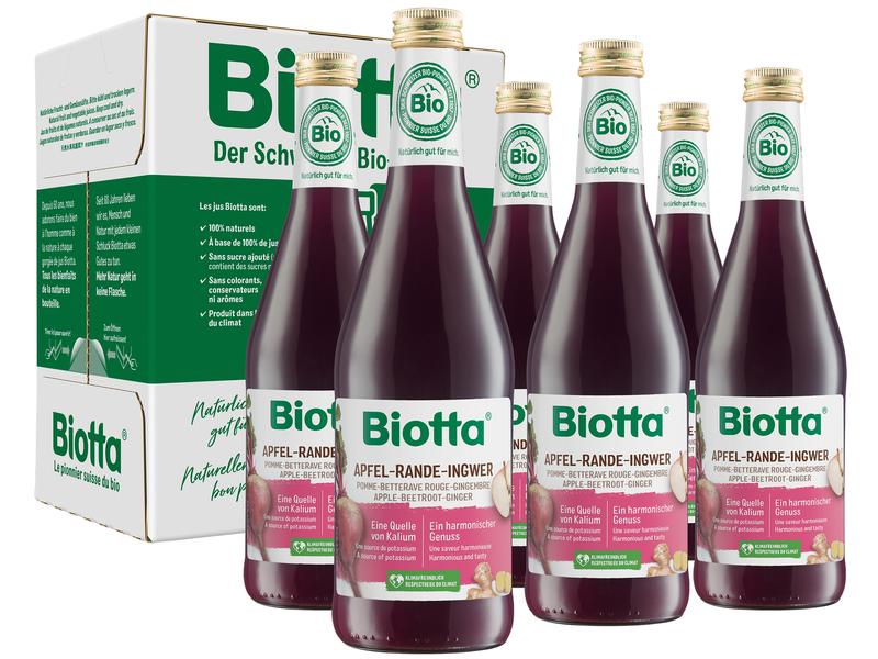 Biotta Apfel-Rande-Ingwer Bio 6 x 0.5 l Frucht- und Gemüsesaft aus erntefrischen Äpfeln und roten Beeten