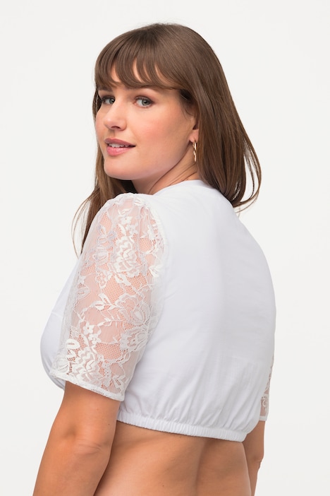 Dirndlbluse, Stehkragen, Carree-Ausschnitt, 1/2-Arm