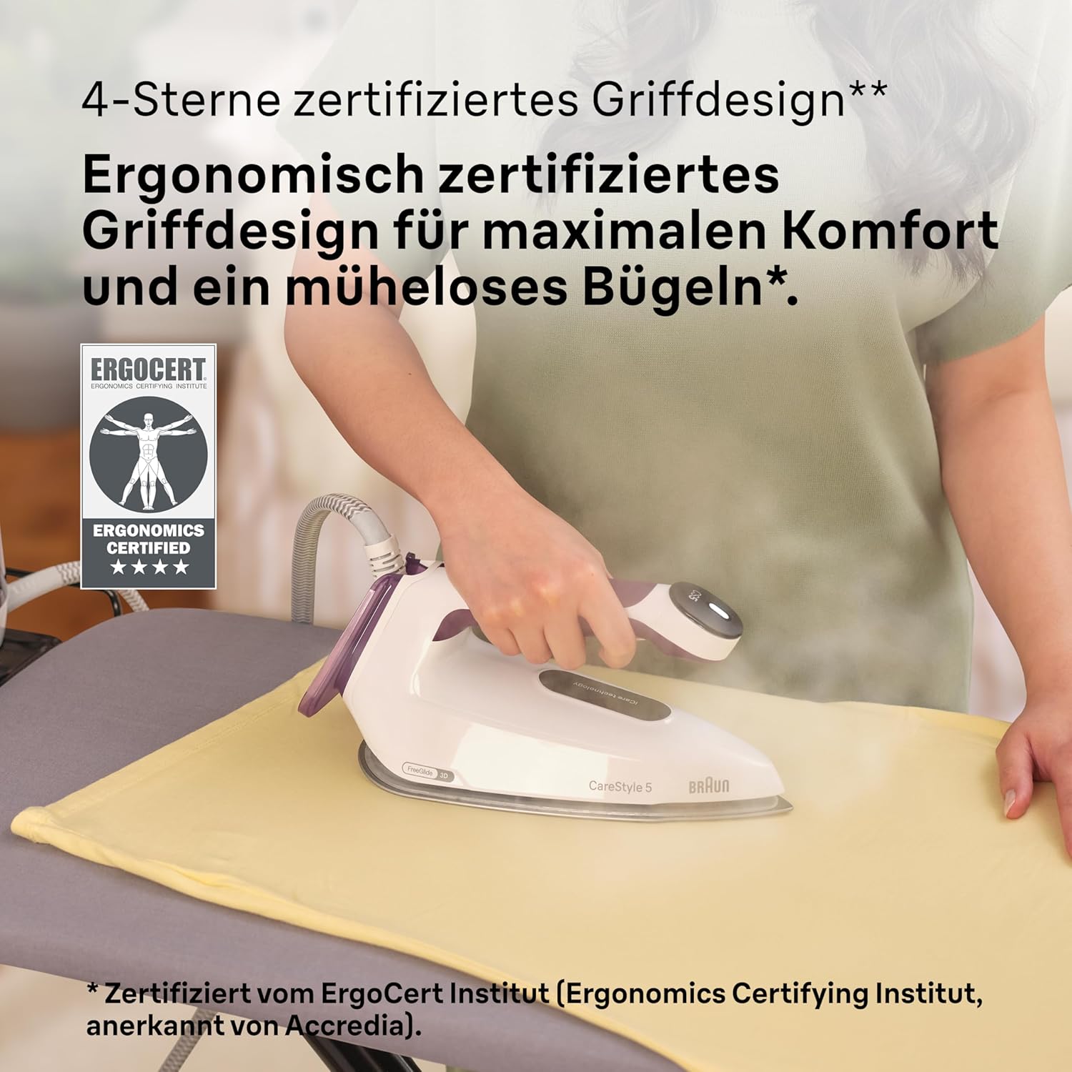 Braun CareStyle 5 IS5247VI Dampfbügeleisen mit FreeGlide-Technologie 3D, 145 g/min Dampf, schnelles Aufheizen, iCare-Modus, vertikales Bügeln, abnehmbarer 2-L-Tank, 2400 W, Violett