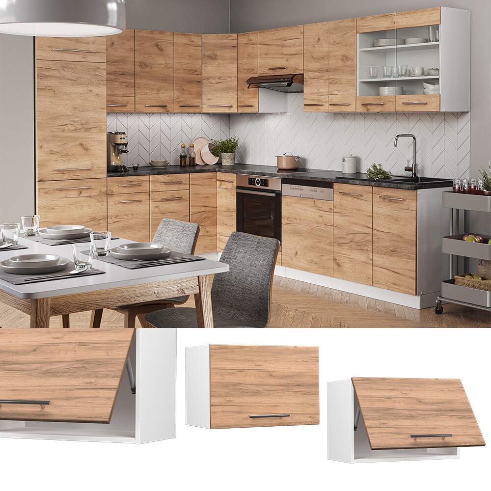 Vicco Hängeschrank Küchenschrank Küchenmöbel Fame-Line Weiß Eiche modern 60 cm Küche Einbauküche Hängeschrank Klapptür Dunstabzugshaube Küchenzeile