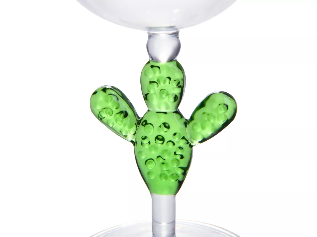 Lot de 4 verres à vin avec pieds cactus - Transparent et vert - D. 8.5 x H . 19.5 cm - GELLIF