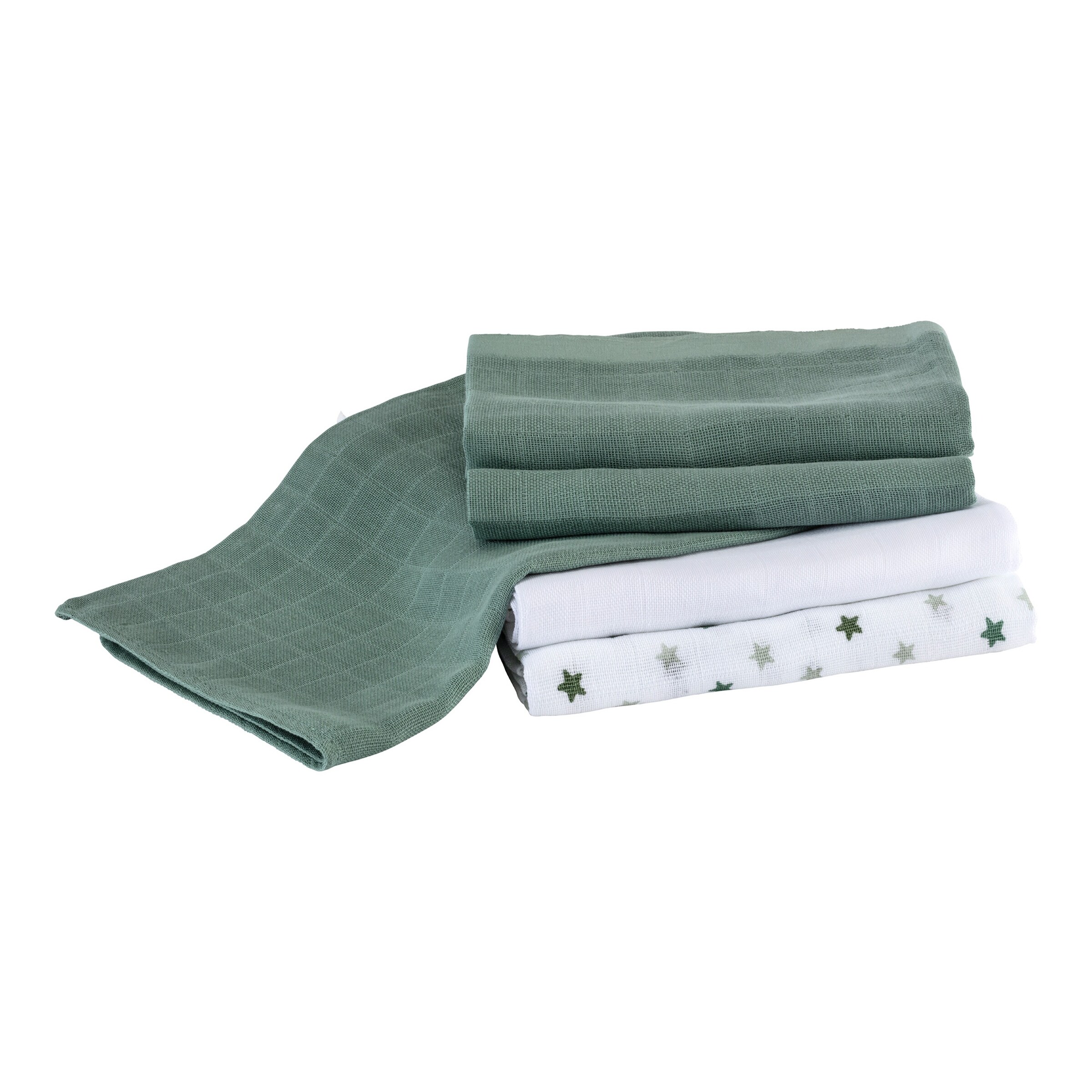 Bornino - Lieblinge 3er-Pack Mullwindeln Sterne 80x80 cm grün/weiß