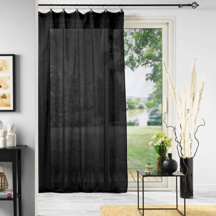 PANNEAU ANNEAUX 140X240CM VOILE TISSE LINKA NOIR