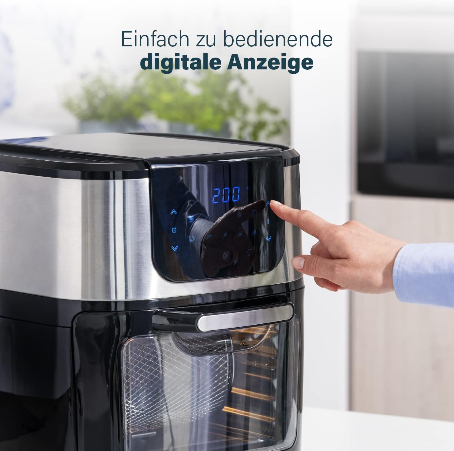 Princess Aerofryer-Ofen DeLuxe - 11Liter Fassungsvermögen; 1800W; 65-200°C; 10 Programme; inkl. Rotierkorb, Drehspieß, 3 Backbleche, Krümmelblech, Griff, 182075, Schwarz/Silber