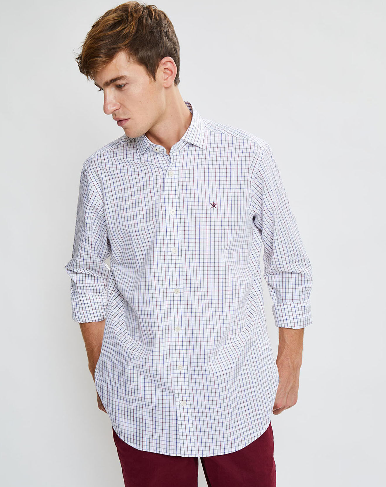 Hackett London Chemise Slim Fit à carreaux tricolores blanche