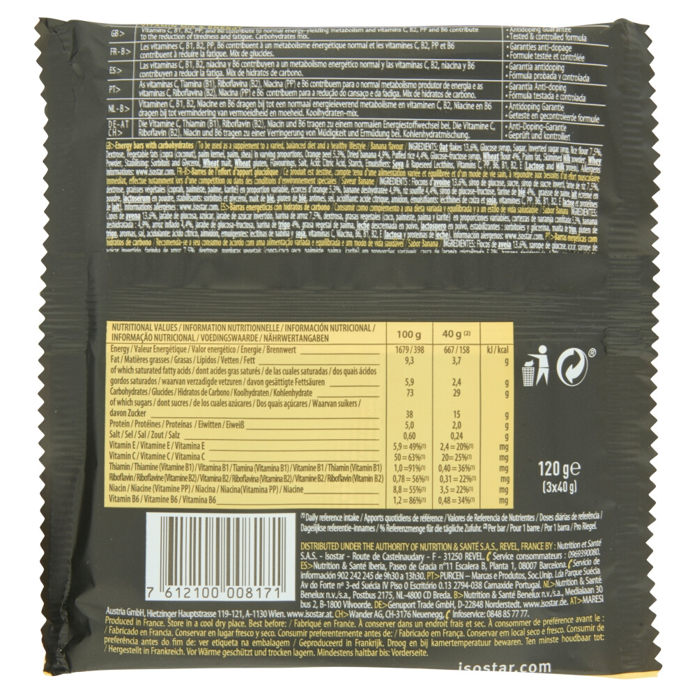 Isostar High Energy Sportreep Banaan3 x 40 gr