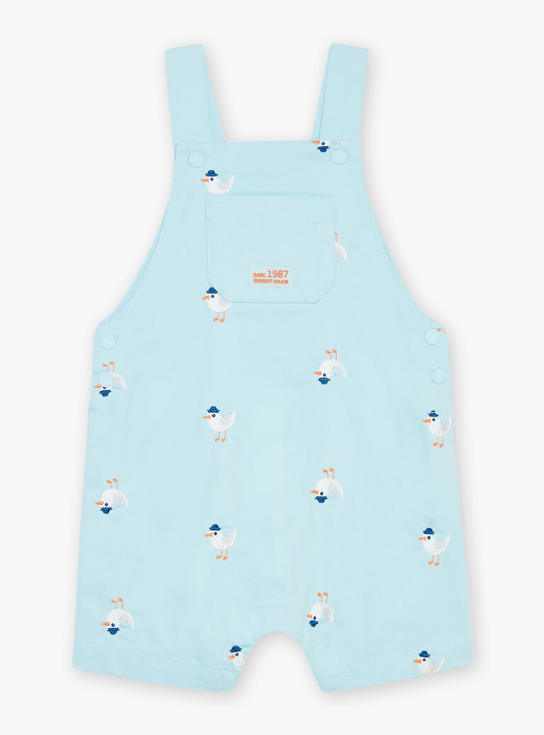 Salopette courte bleue à imprimé oiseau