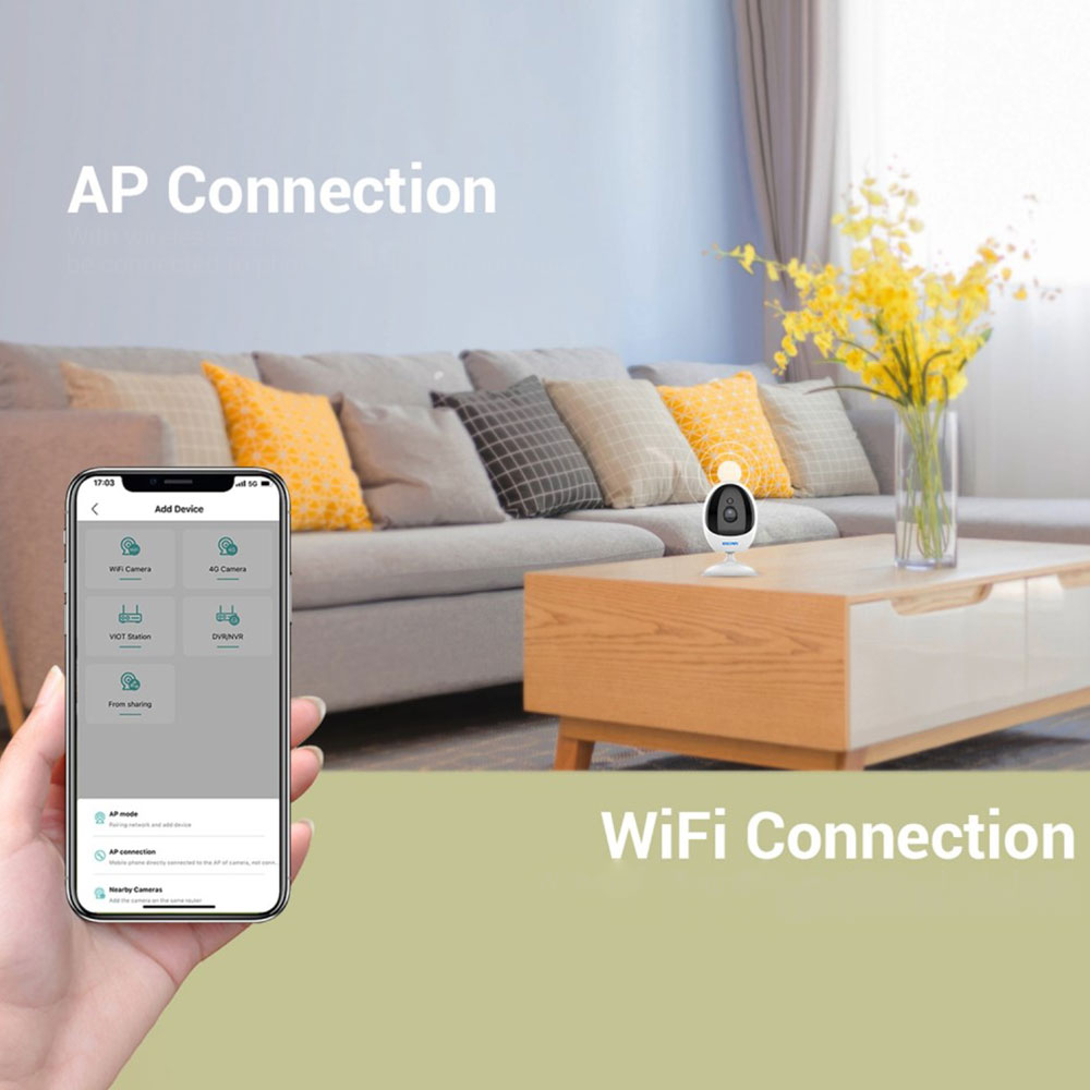 (3MP) 160° Indoor WiFi Internet IP Kamera 1296p IR Nachtsichtfunktion und Bewegungserkennung / Audio (iOS/Android) - Weiss