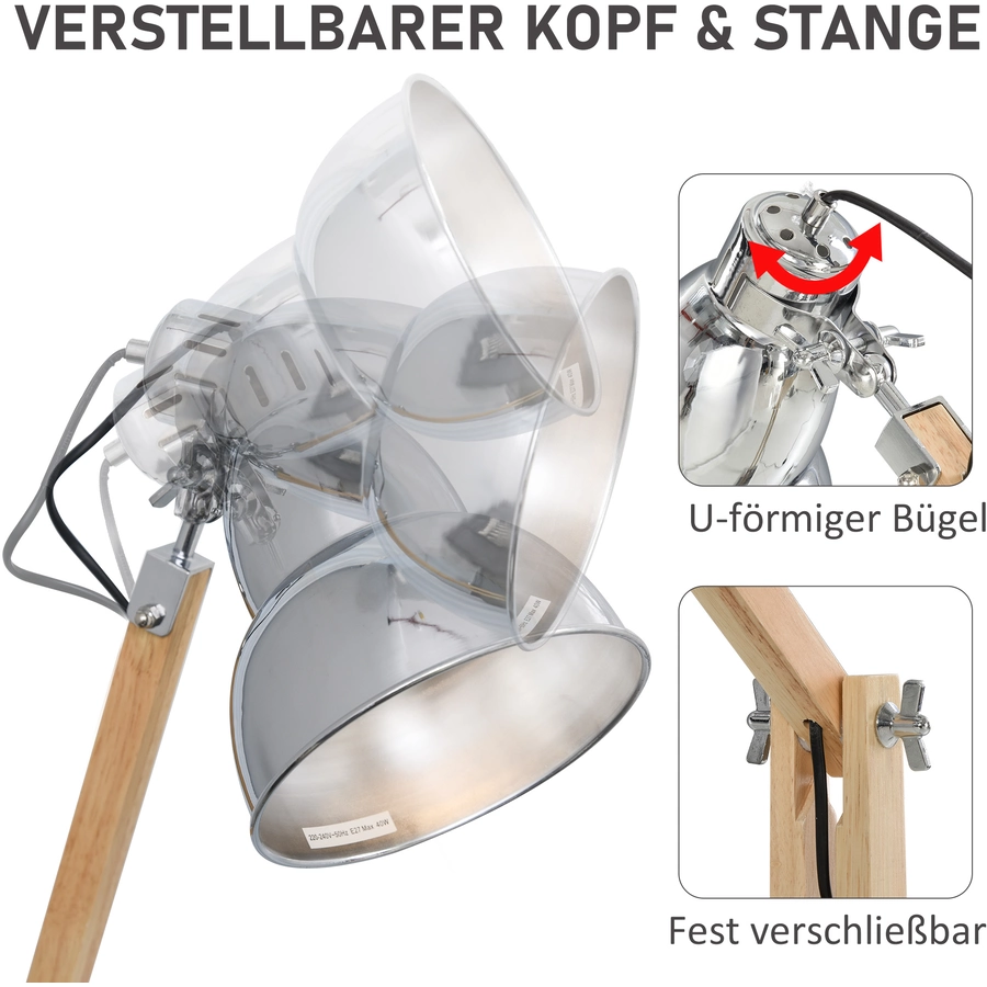 HOMCOM Stehlampe mit verstellbarem Schirm natur, silber