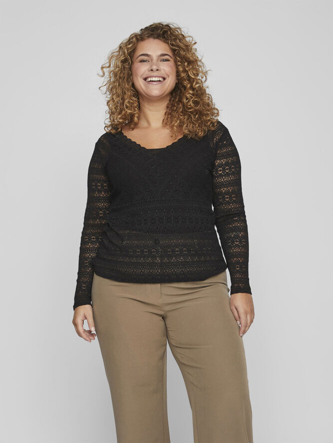 Evoked Vila VICHIKKA V-NECK L/S TOP/CUR - NOOS Black