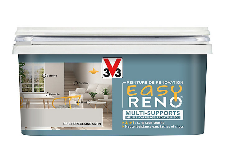 Peinture de rénovation multi-supports V33 Easy Reno gris porcelaine satin 2L
