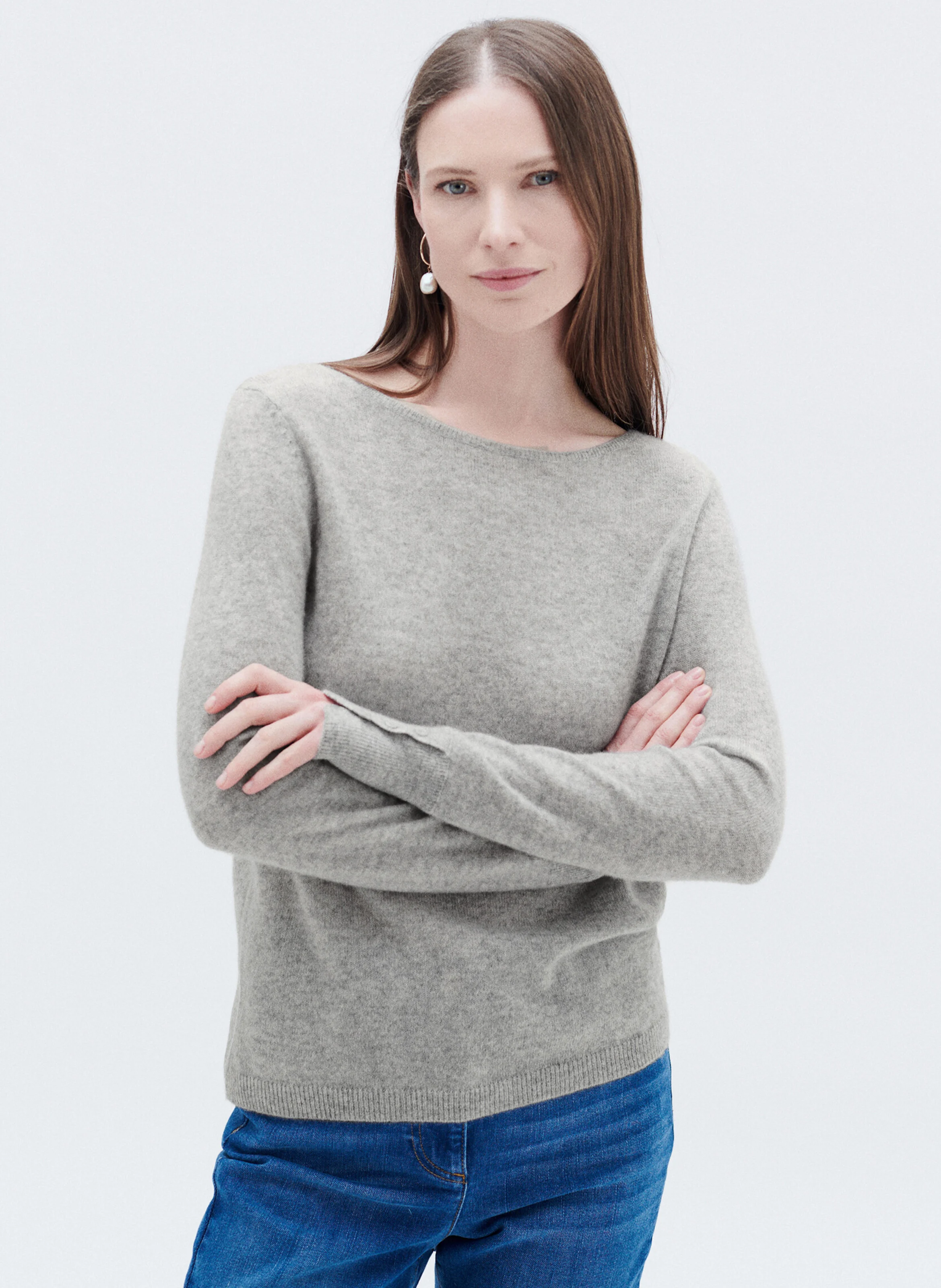 MZOAN - Pull droit col bateau en cachemire | Gris