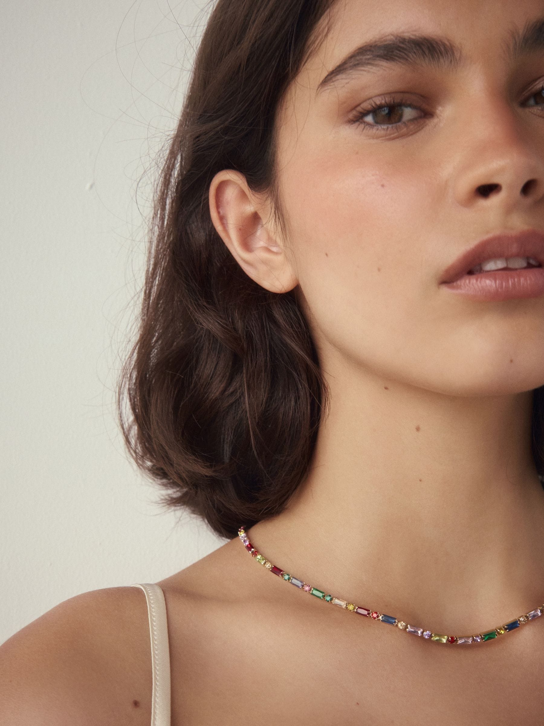 Multi - Fine Sparkle Baguette Necklace
