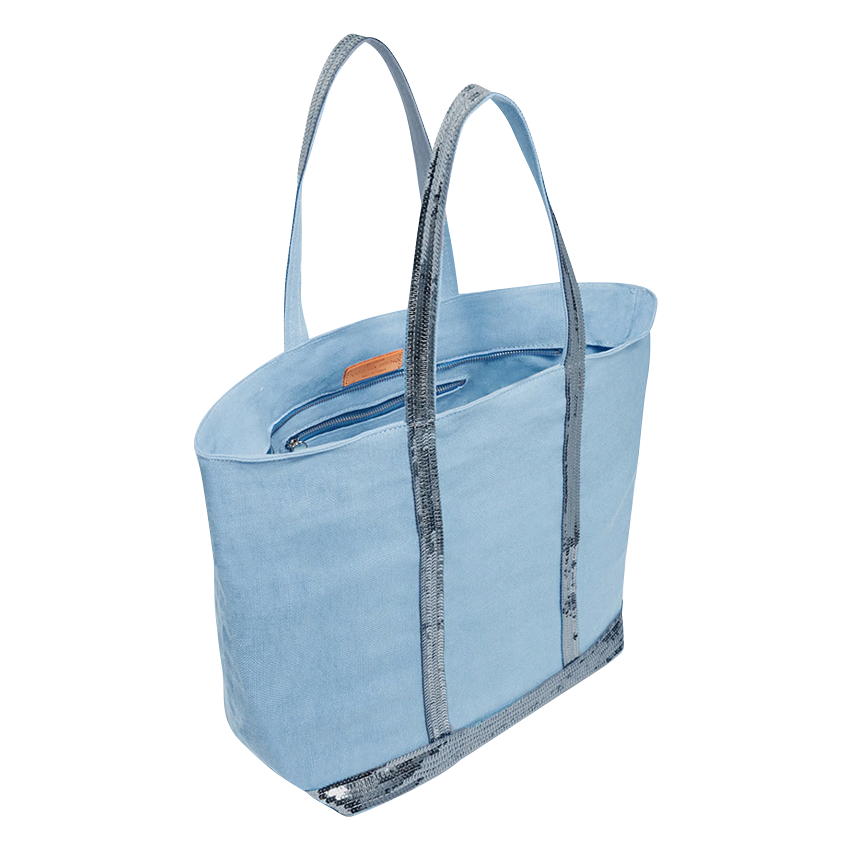 Cabas L brodé avec sequins en lin | Bleu