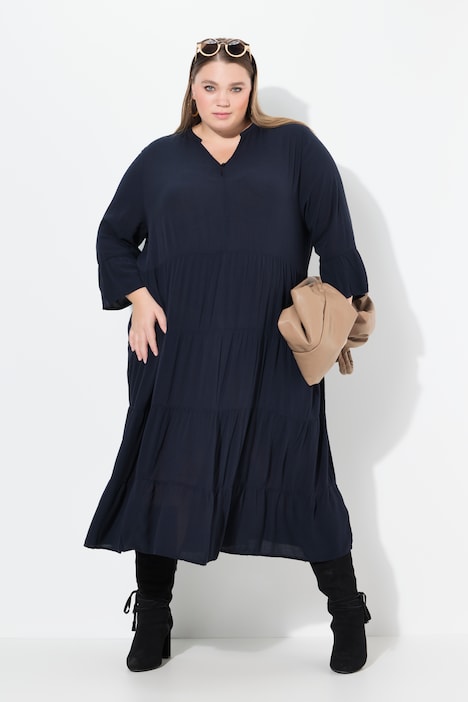 Kleid, A-Linie, Tunika-Ausschnitt, 3/4-Volantarm