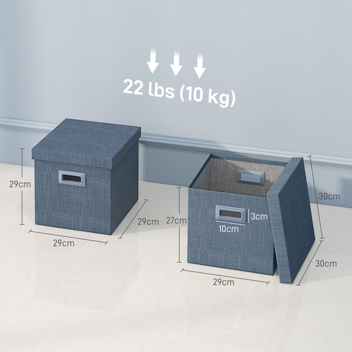 HOMCOM Opbergbox 2-pack Stapelbare Opbergkubussen, Opvouwbare Opbergbox voor Woonkamer, Slaapkamer, 30 x 30 x 29 cm, Blauw