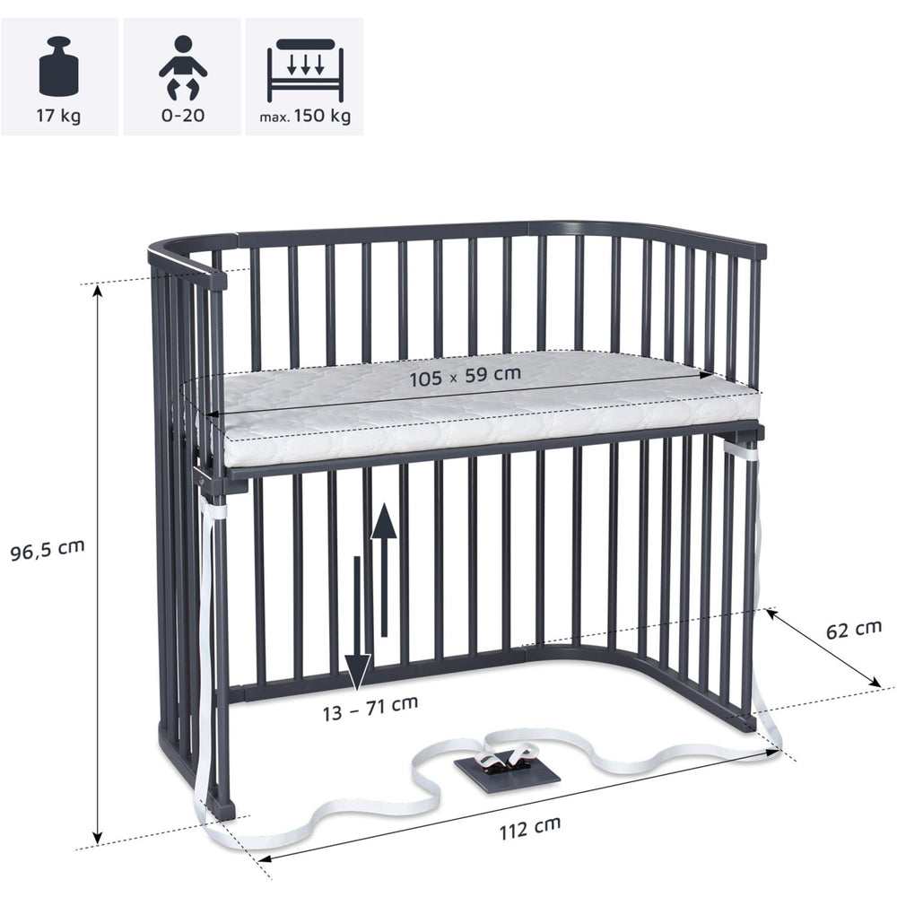 Køb babybay® Bedside Crib Grå Varnished Boxspring Xxl Co-Sleeper Babyseng